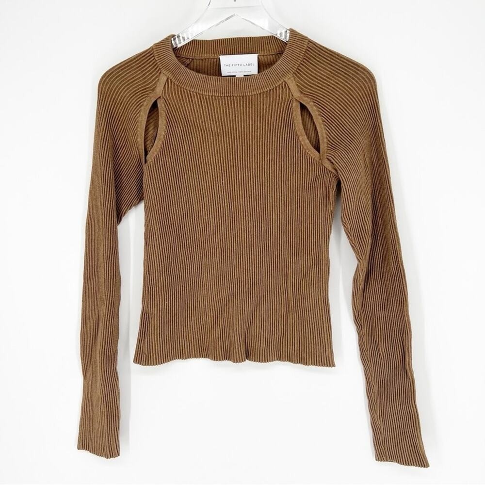 The Fifth Label Women's Cut Out Ribbed Knit Cut Out Sweater XS Dark Tan - Picture 2 of 6